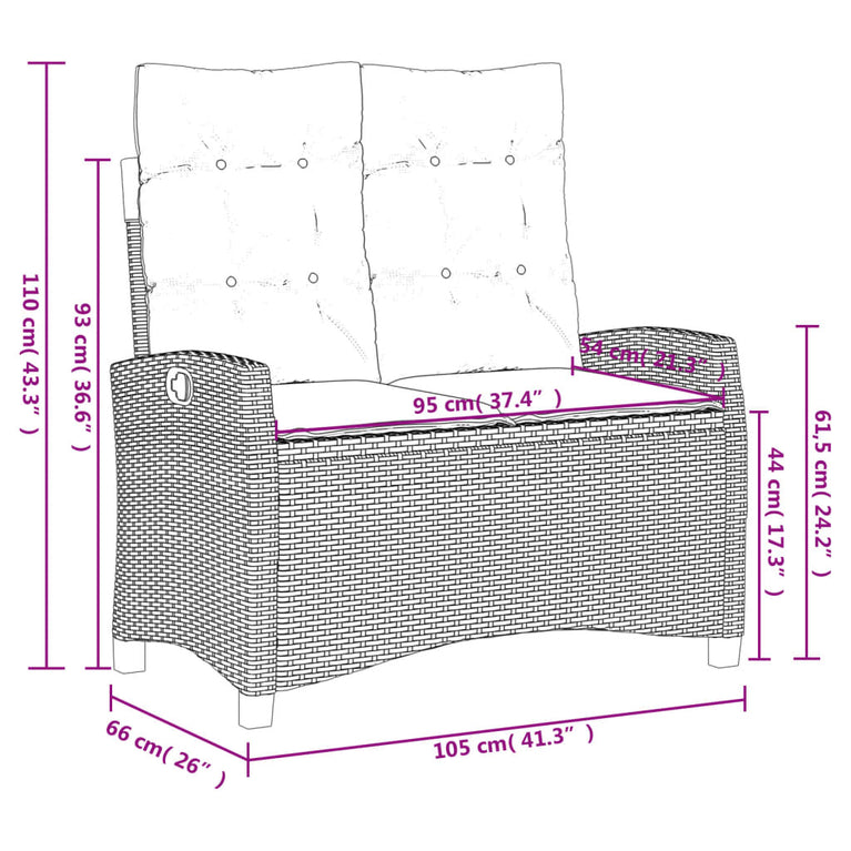 2-delige Tuinset met kussens poly rattan zwart
