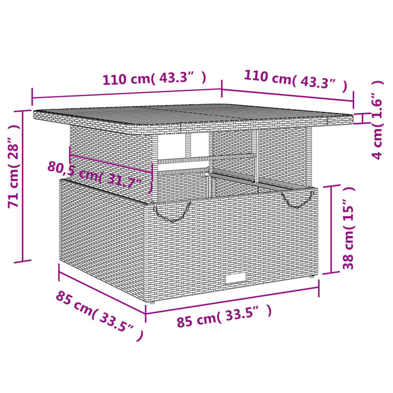 2-delige Tuinset met kussens poly rattan zwart