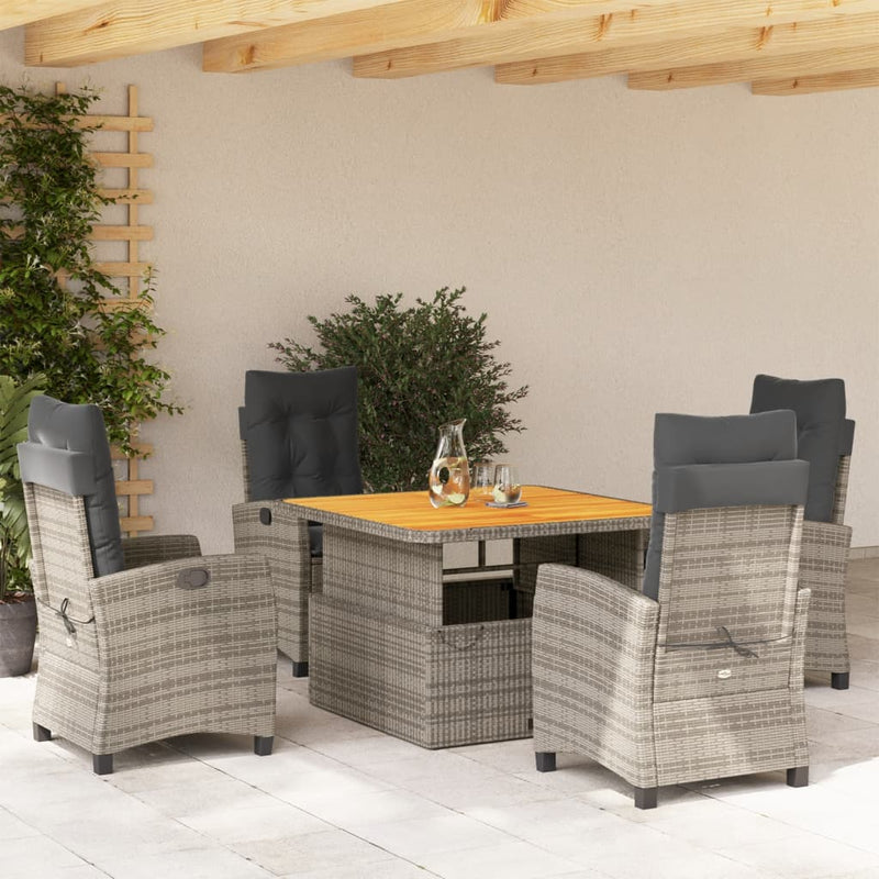 5-delige Tuinset met kussens poly rattan grijs