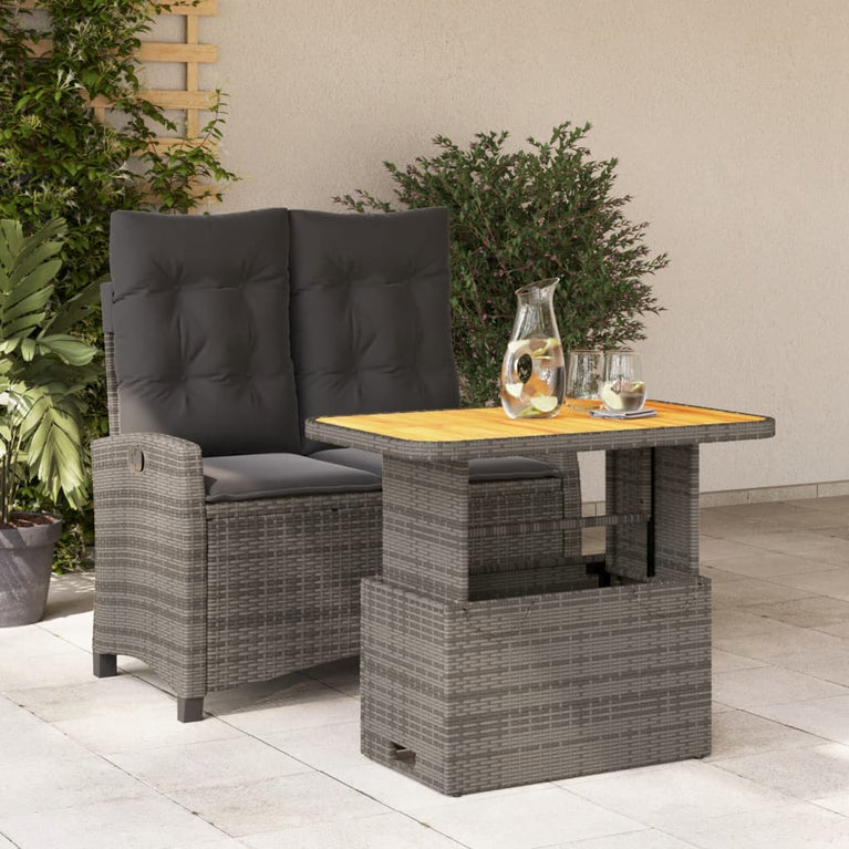 2-delige Tuinset met kussens poly rattan grijs