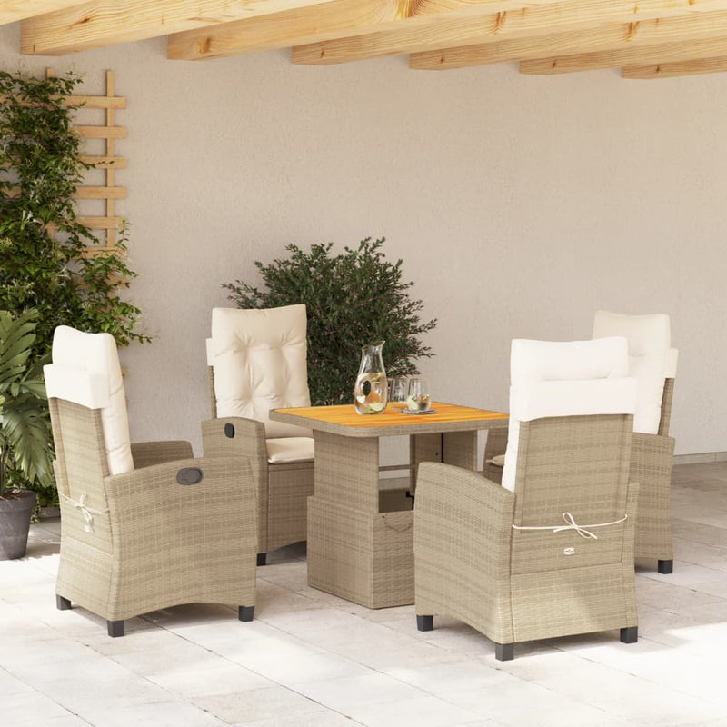 5-delige Tuinset met kussens poly rattan beige