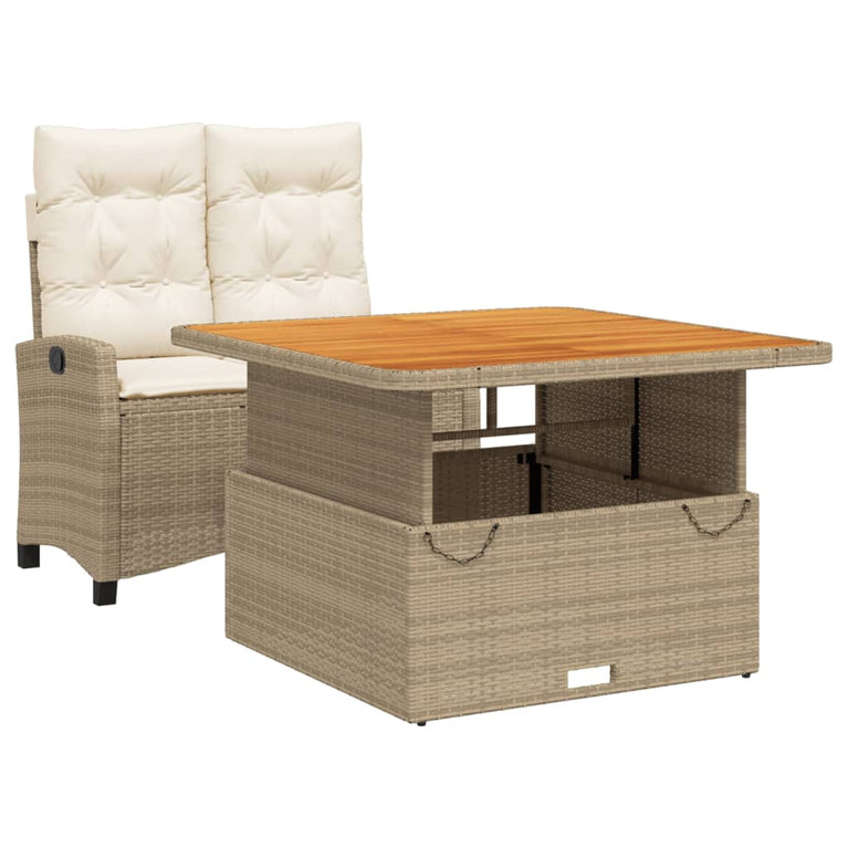 2-delige Tuinset met kussens poly rattan beige