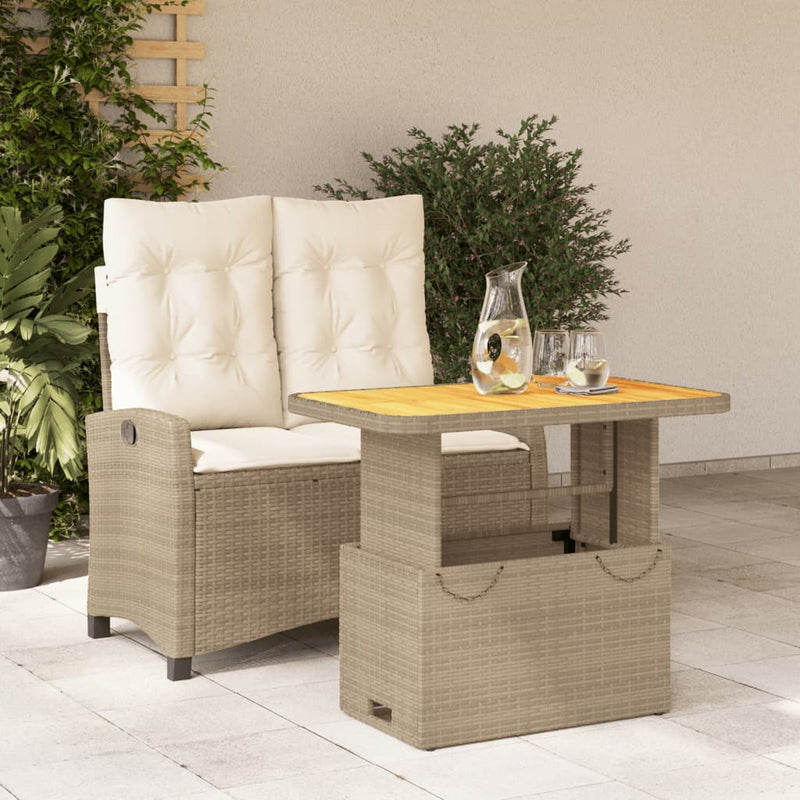 2-delige Tuinset met kussens poly rattan beige