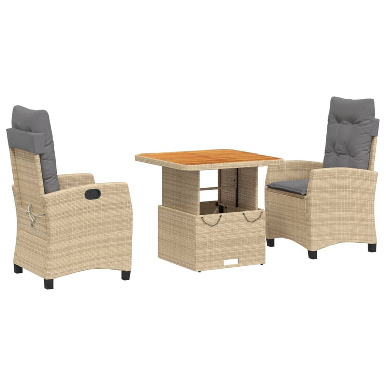 3-delige Tuinset met kussens poly rattan beige