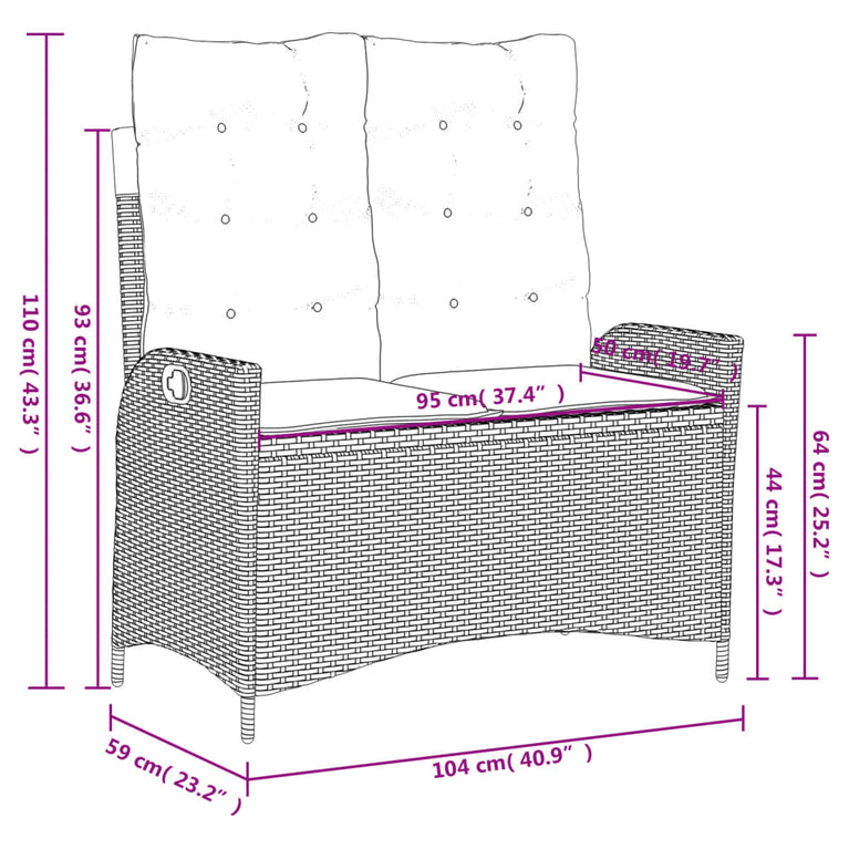 2-delige Tuinset met kussens poly rattan beige