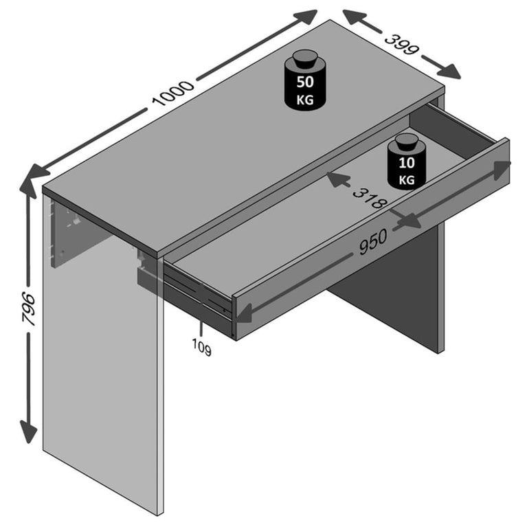 FMD Bureau met brede lade 100x40x80 cm wit