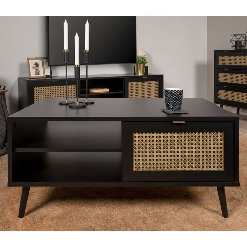 Finori Salontafel Vienna 55A zwart en rattanprint