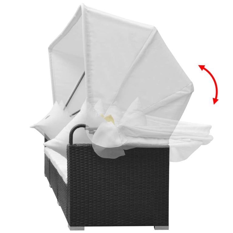 7-delige Loungeset met luifel poly rattan zwart