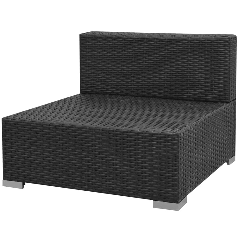 7-delige Loungeset met luifel poly rattan zwart