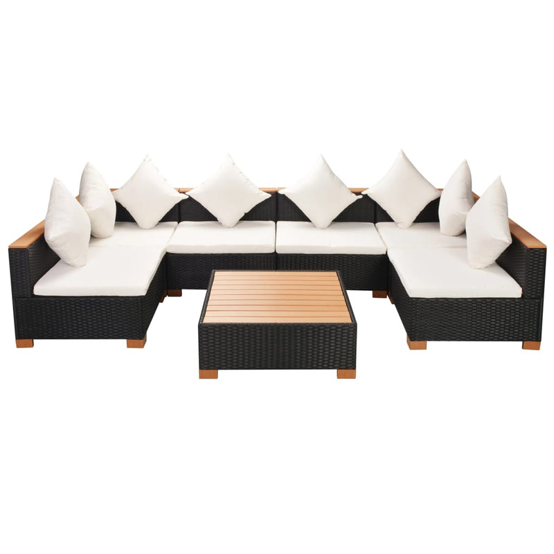 7-delige Loungeset met kussens poly rattan zwart