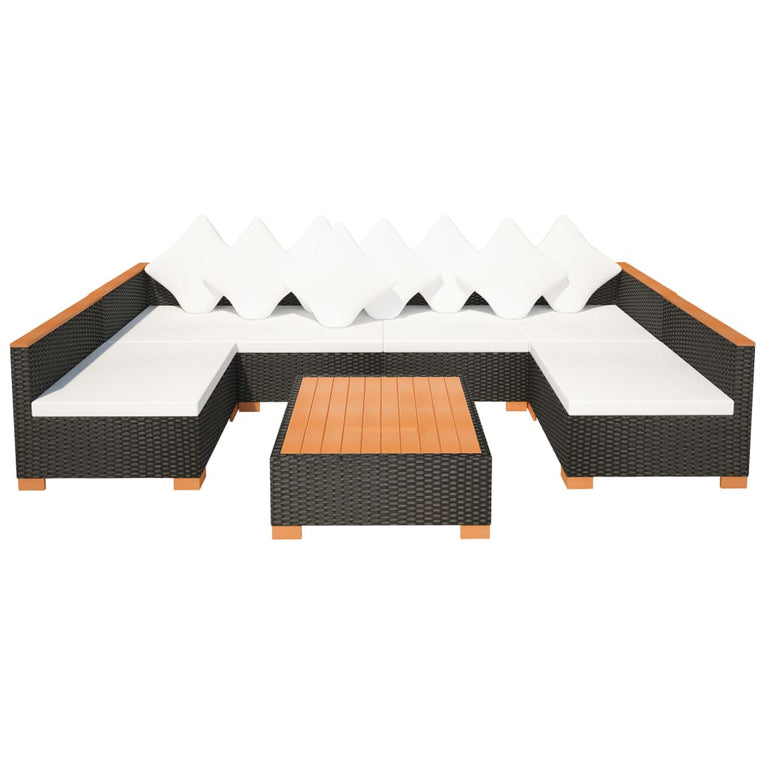 7-delige Loungeset met kussens poly rattan zwart
