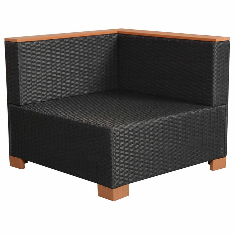 9-delige Loungeset met kussens poly rattan zwart