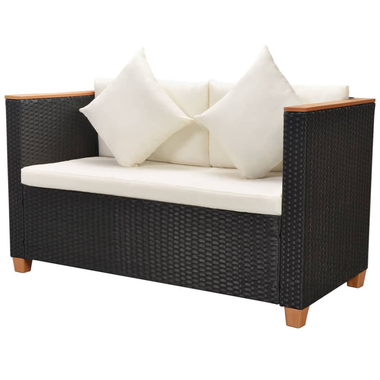 6-delige Loungeset met kussens poly rattan zwart