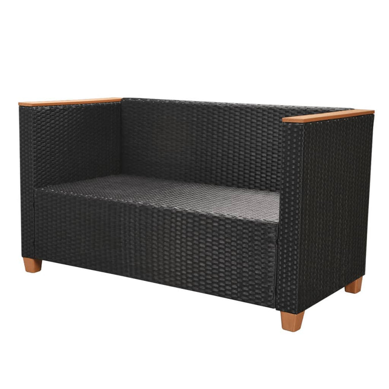 6-delige Loungeset met kussens poly rattan zwart