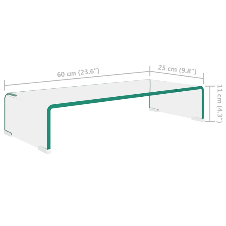 TV-meubel/monitorverhoger transparant 60x25x11 cm glas