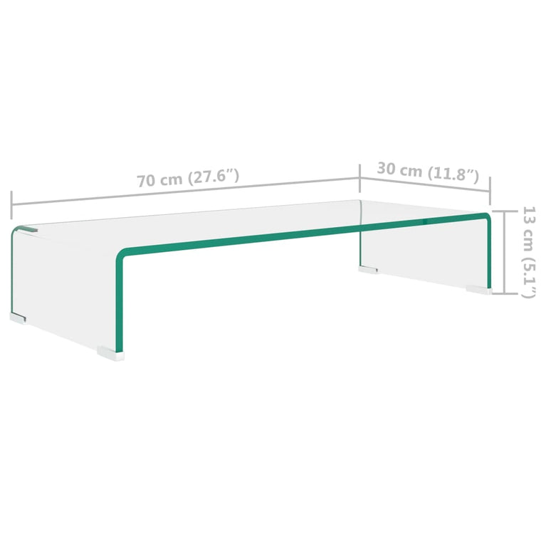 Tv-meubel/monitorverhoger transparant 70x30x13 cm glas