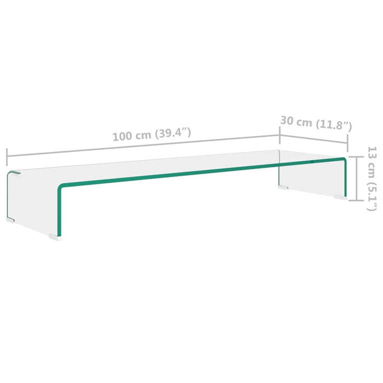 TV-meubel/monitorverhoger transparant 100x30x13 cm glas
