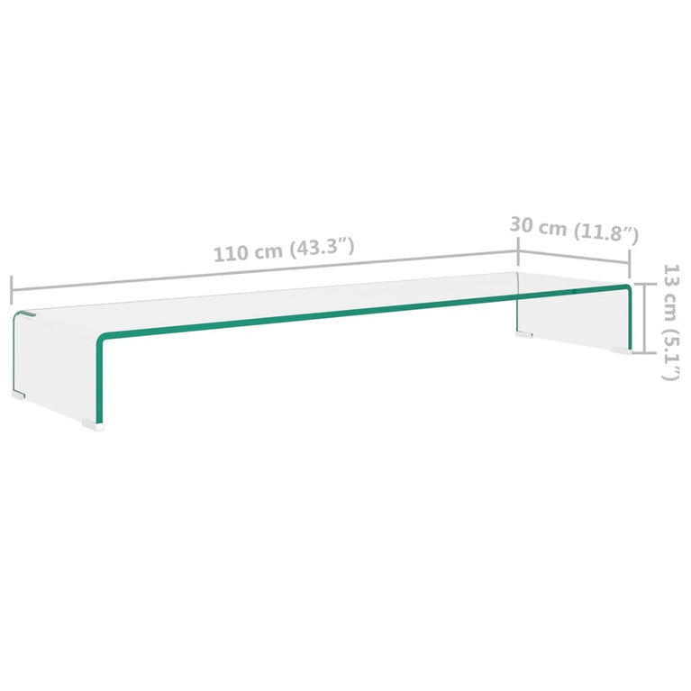 TV-meubel/monitorverhoger transparant 110x30x13 cm glas