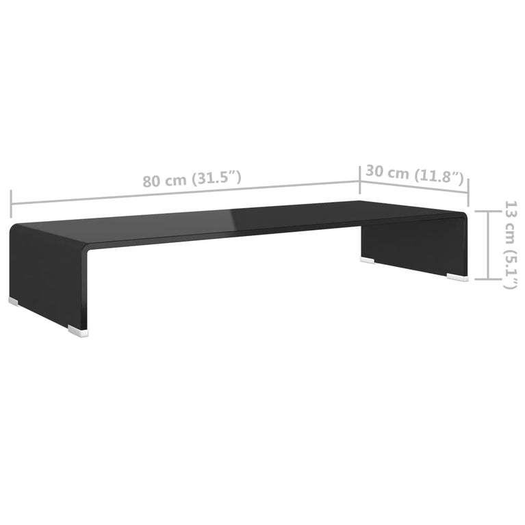 Tv-meubel/monitorverhoger zwart 80x30x13 cm glas