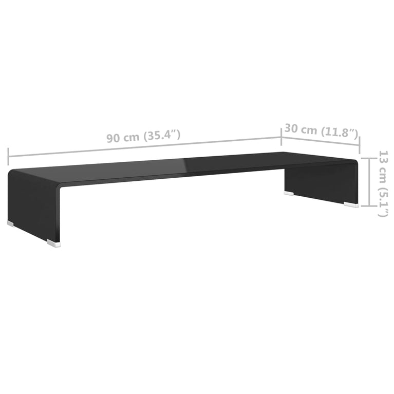 Tv-meubel/monitorverhoger zwart 90x30x13 cm glas