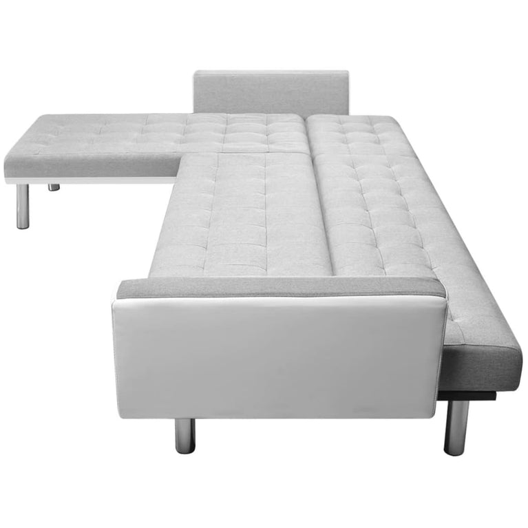 Hoekslaapbank 218x155x69 cm stof wit en grijs
