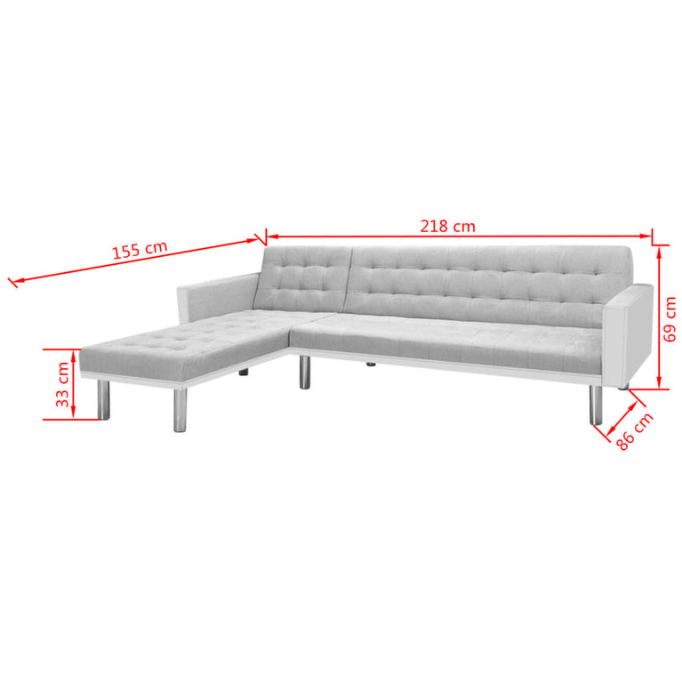 Hoekslaapbank 218x155x69 cm stof wit en grijs