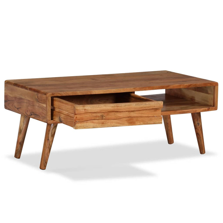 Salontafel met bewerkte lade 100x50x40 cm massief hout