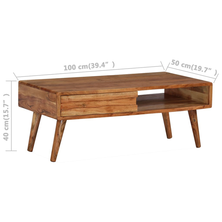Salontafel met bewerkte lade 100x50x40 cm massief hout