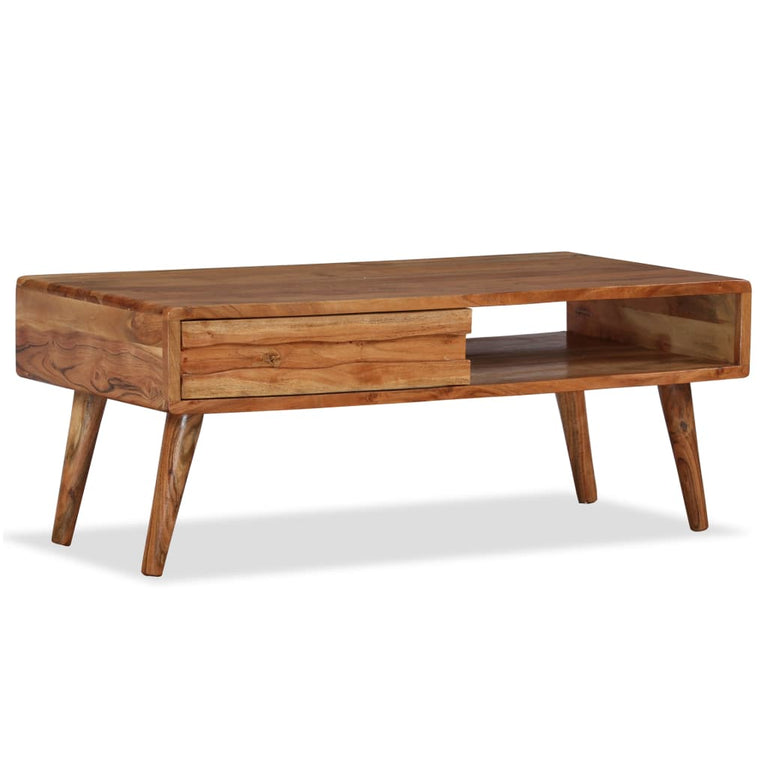 Salontafel met bewerkte lade 100x50x40 cm massief hout