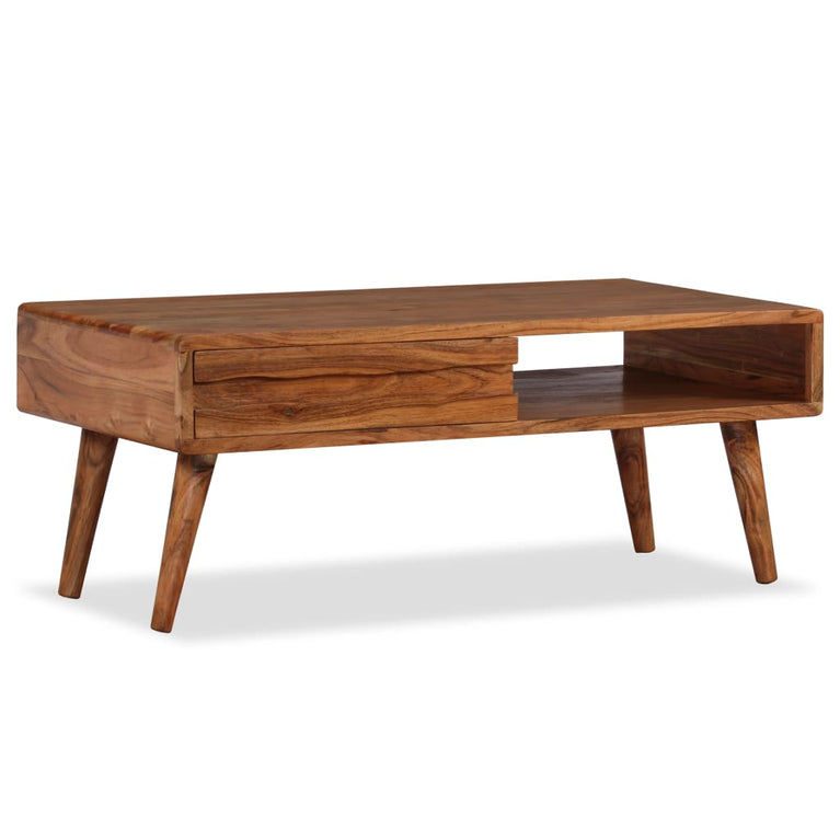 Salontafel met bewerkte lade 100x50x40 cm massief hout