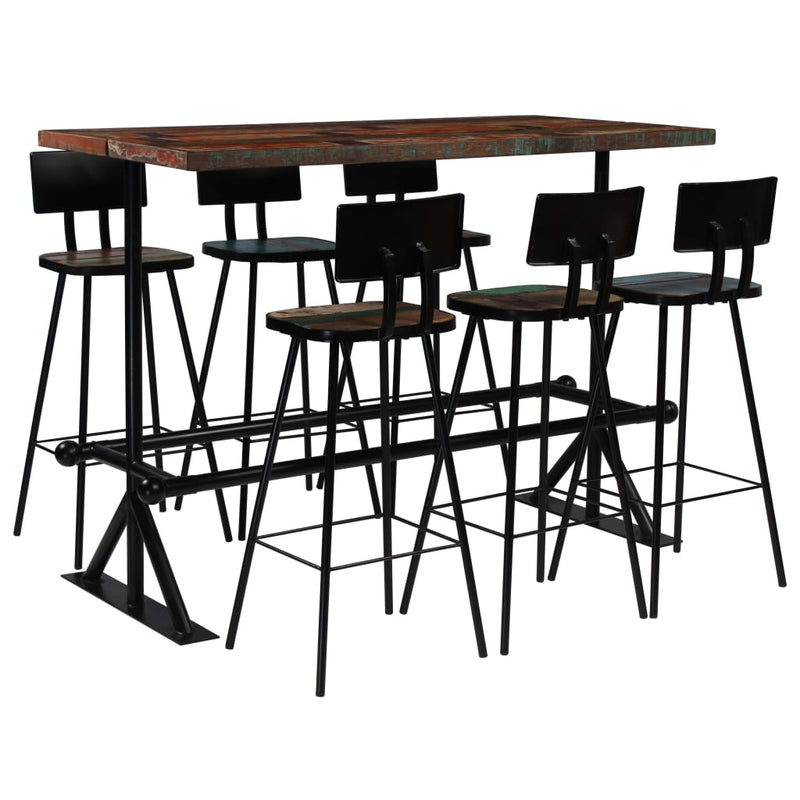 7-delige Barset massief gerecycled hout meerkleurig