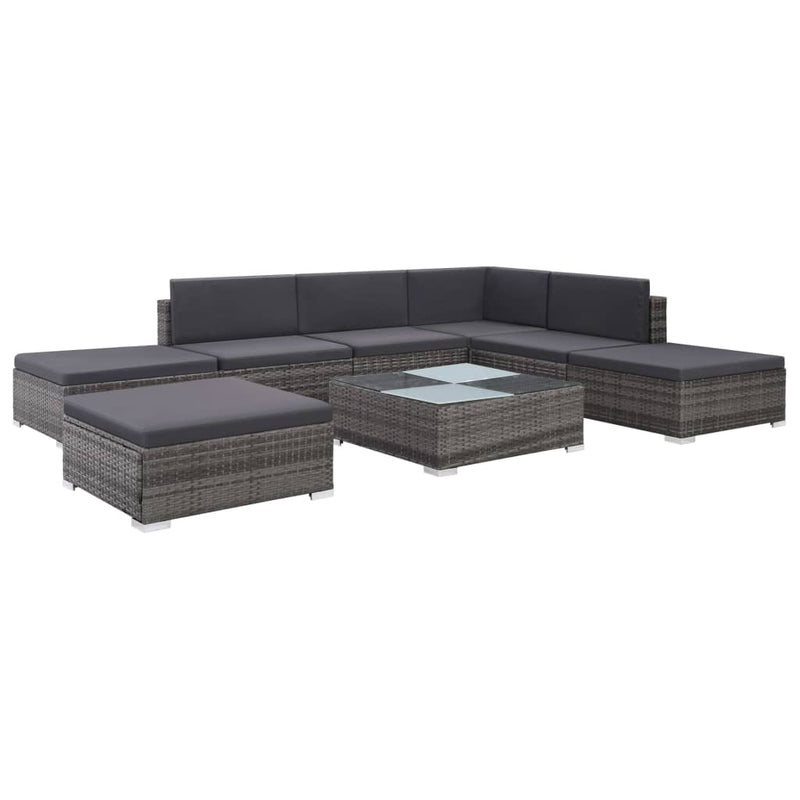 8-delige Loungeset met kussens poly rattan grijs