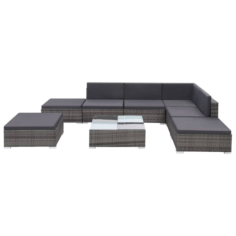 8-delige Loungeset met kussens poly rattan grijs