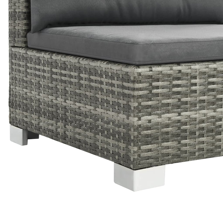 10-delige Loungeset met kussens poly rattan grijs
