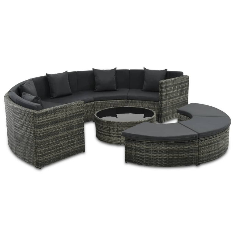 7-delige Loungeset met kussens poly rattan grijs