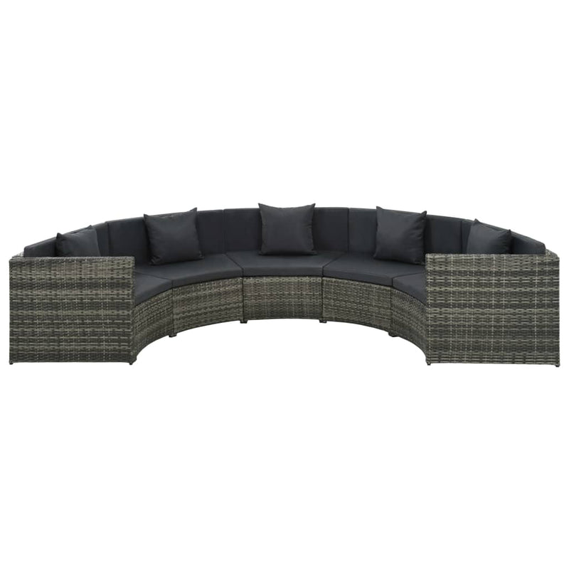 7-delige Loungeset met kussens poly rattan grijs