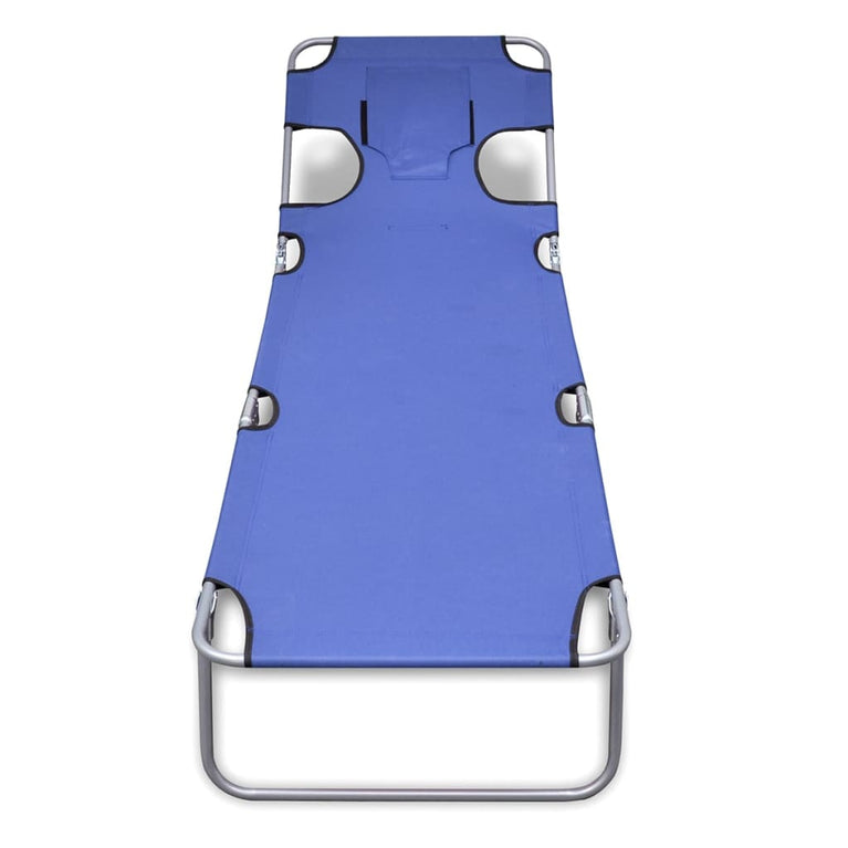 Ligbed inklapbaar met hoofdkussen gepoedercoat staal blauw