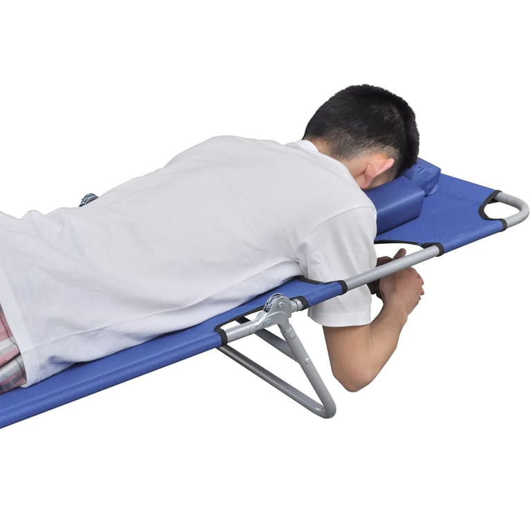 Ligbed inklapbaar met hoofdkussen gepoedercoat staal blauw
