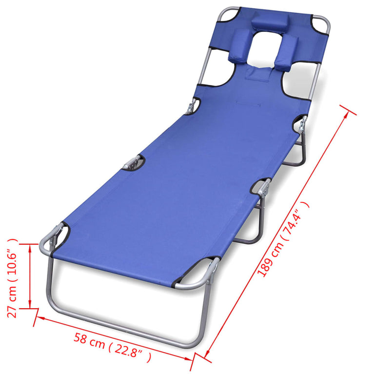 Ligbed inklapbaar met hoofdkussen gepoedercoat staal blauw