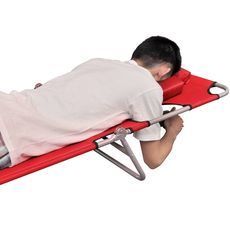 Ligbed inklapbaar met hoofdkussen gepoedercoat staal rood