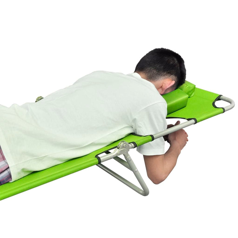 Ligbed inklapbaar met hoofdkussen gepoedercoat staal groen
