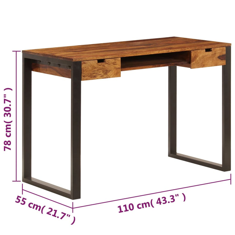 Bureau 110x55x78 cm massief sheeshamhout en staal