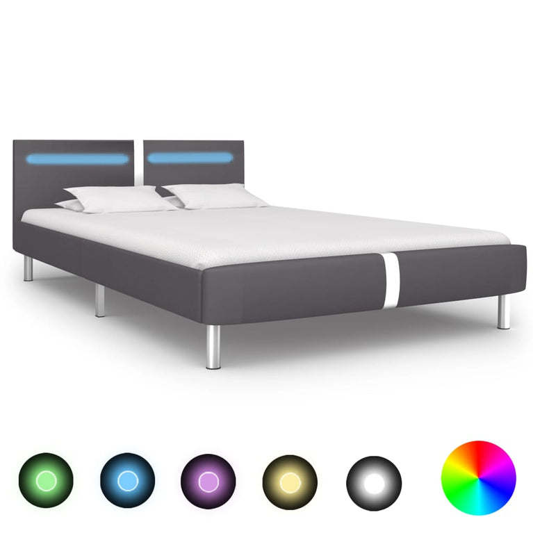 Bedframe met LED kunstleer grijs 140x200 cm