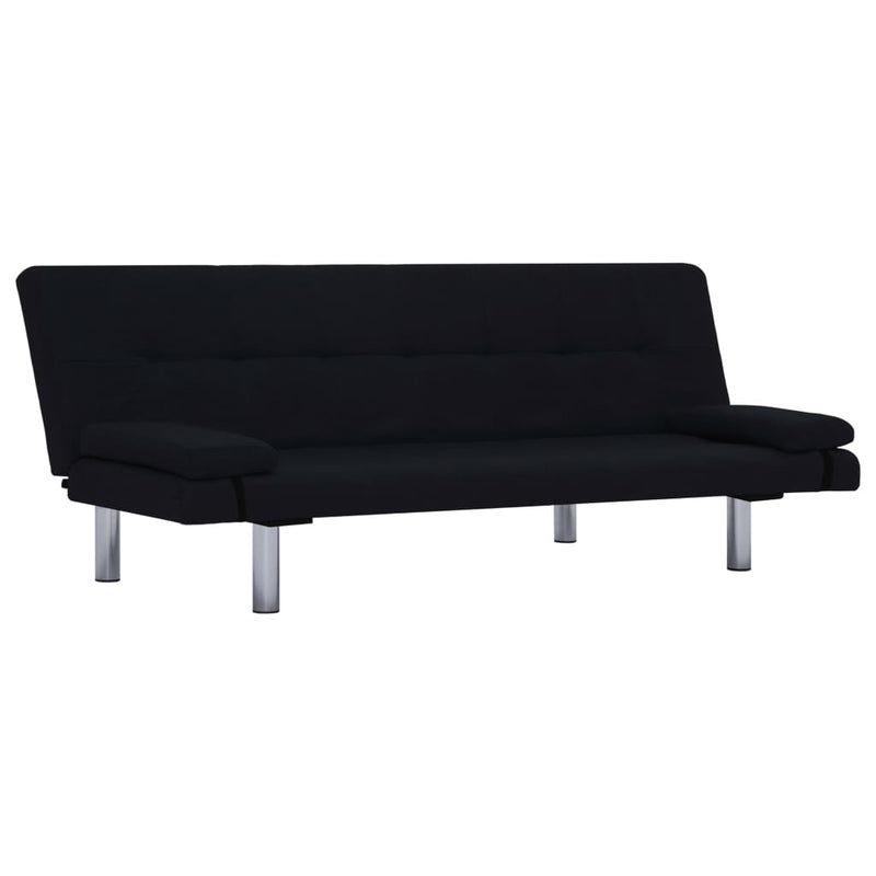 Slaapbank met twee kussens polyester zwart