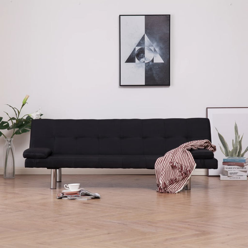 Slaapbank met twee kussens polyester zwart