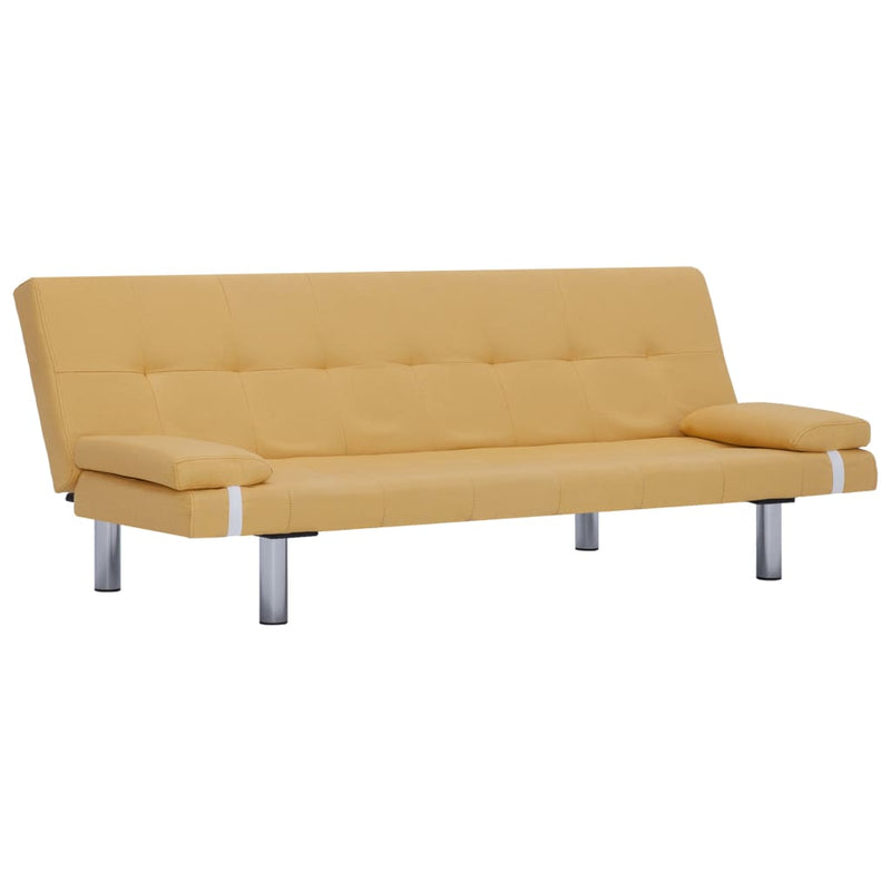 Slaapbank met twee kussens polyester geel