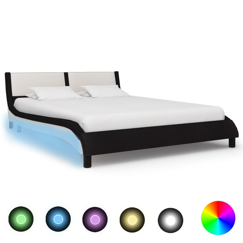 Bedframe met LED kunstleer zwart en wit 140x200 cm