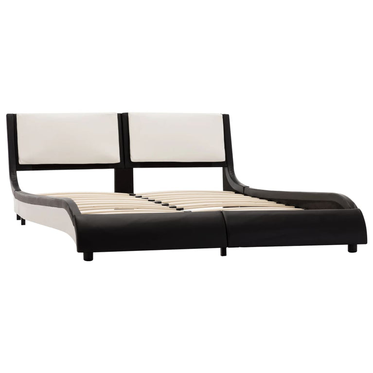 Bedframe met LED kunstleer zwart en wit 140x200 cm