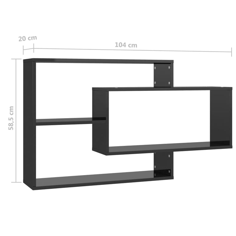 Wandschappen 104x20x58,5 cm bewerkt hout hoogglans zwart