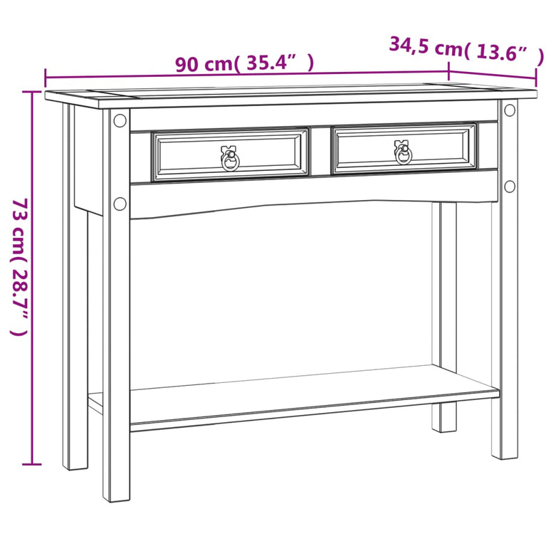 Wandtafel Mexicaans grenenhout Corona-stijl 90x34,5x73 cm wit